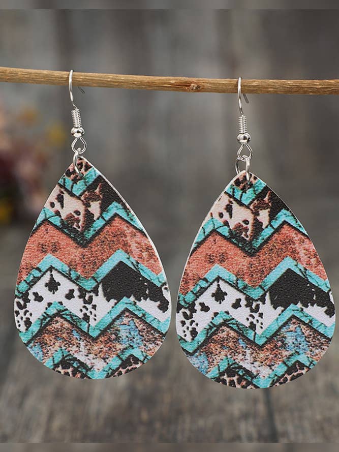 Western Cow Leopard Splicing Leather Earrings SP332 for wholesale by UNISHE
