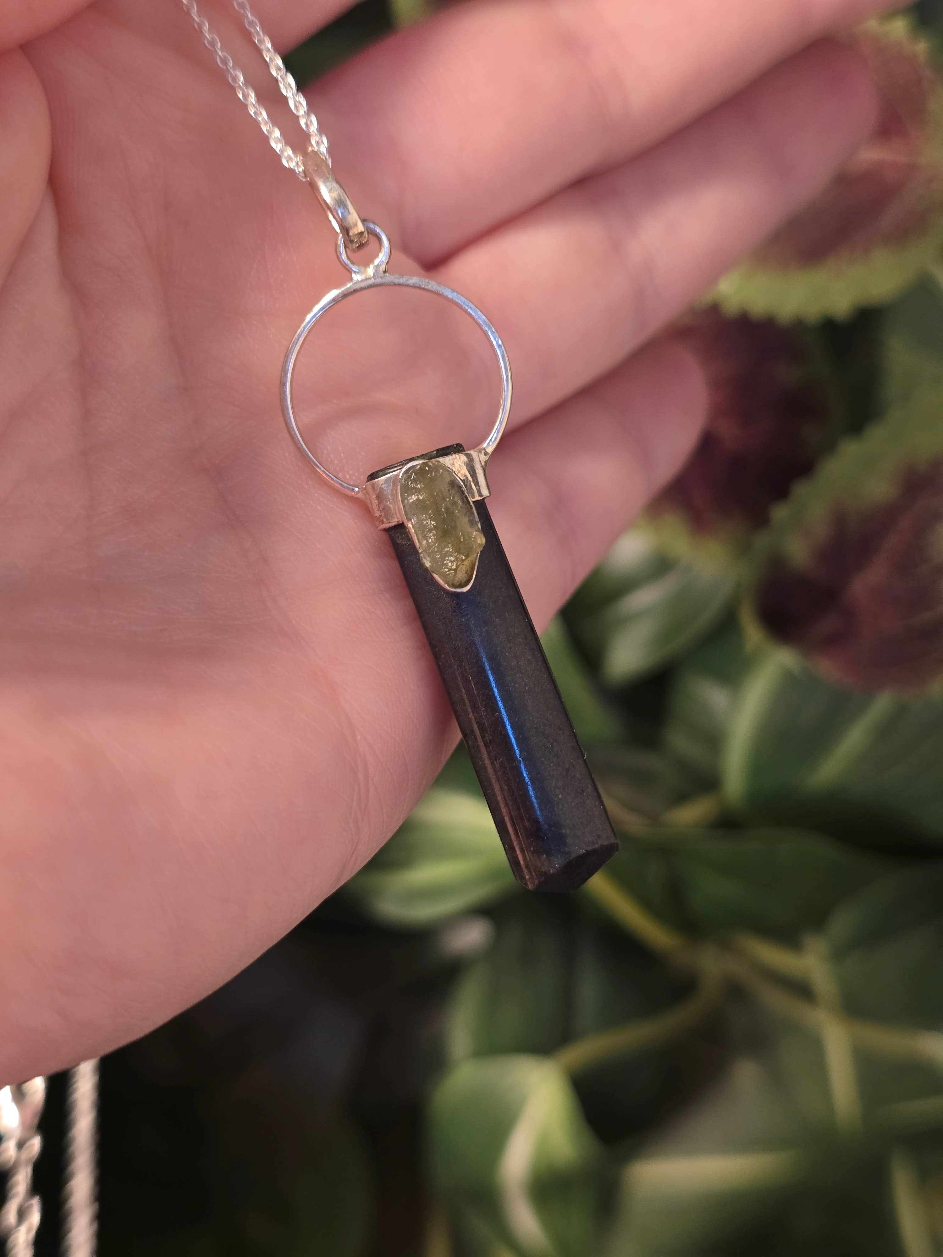 Crystal Cove Minerals – wholesale Jewellery set – Moldavite and Black Tourmaline Sterling Silver Pendants & Ch3