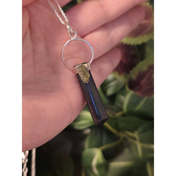 Crystal Cove Minerals – wholesale Jewellery set – Moldavite and Black Tourmaline Sterling Silver Pendants & Ch3