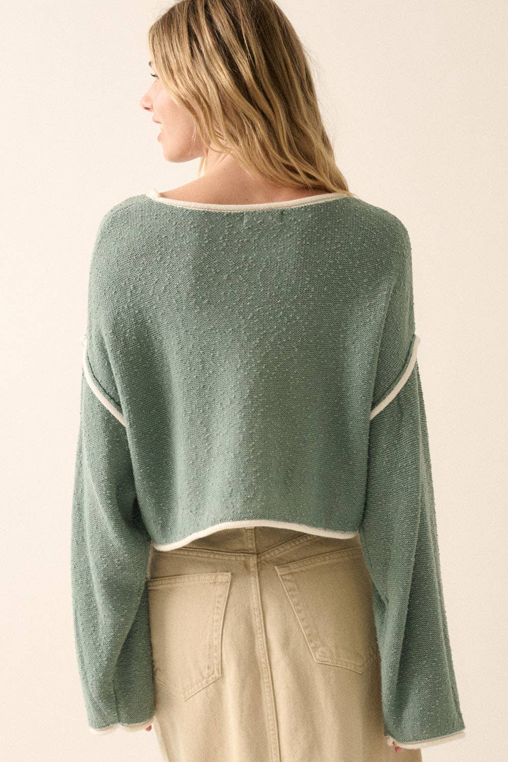 Promesa USA - Wholesale Knit Sweater - Women's - Loose Knit Boat Neck Exposed Seam Crop Sweater47