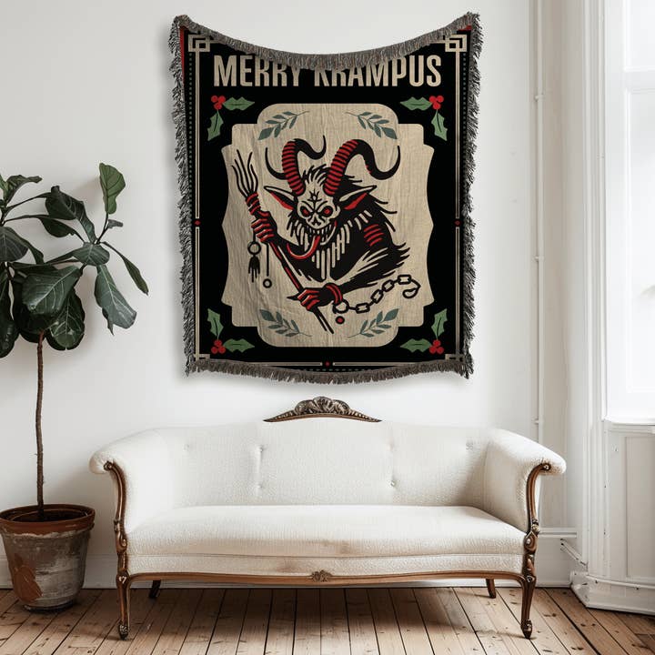 Sterye - Wholesale Throw Blanket - Merry Krampus Woven Throw Blanket Jacquard, Creepmas Gifts4