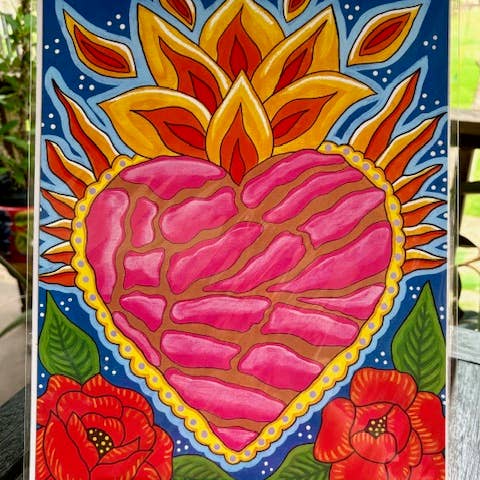 11x14 Pink Concha Eternal Flame Mexican folk art print for wholesale by Karen’s Cositas