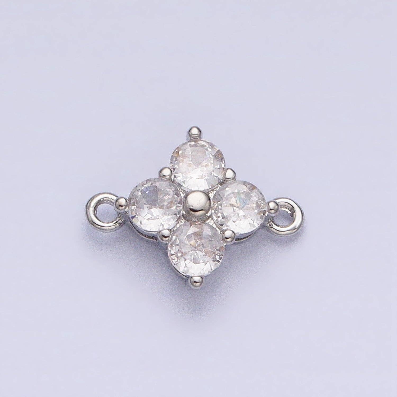 Aim Eternal - Wholesale Individual Charm/Pendant - 18K Gold Filled Clear Quatrefoil Clover Flower Connector in Gold & Silver | Y-8431