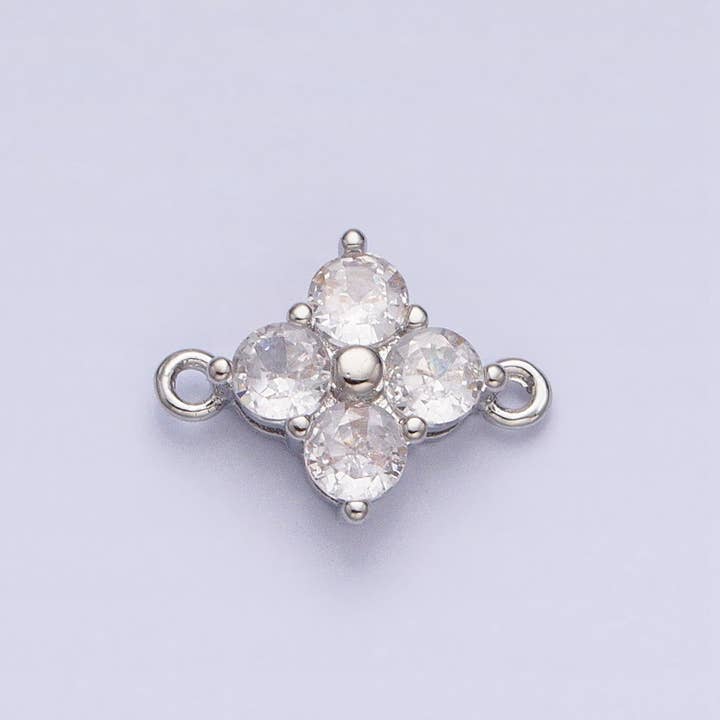 Aim Eternal - Wholesale Individual Charm/Pendant - 18K Gold Filled Clear Quatrefoil Clover Flower Connector in Gold & Silver | Y-8432