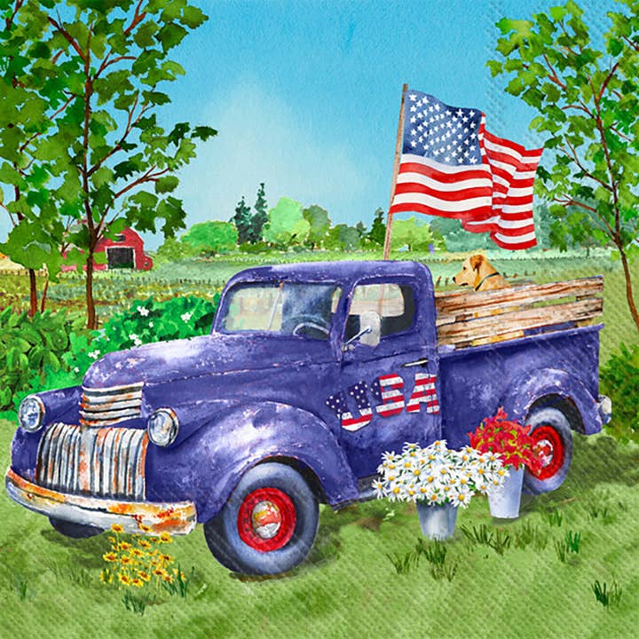 Paper Cocktail Napkins Pk of 20 Patriotic Truck 4th of July for wholesale by Boston International