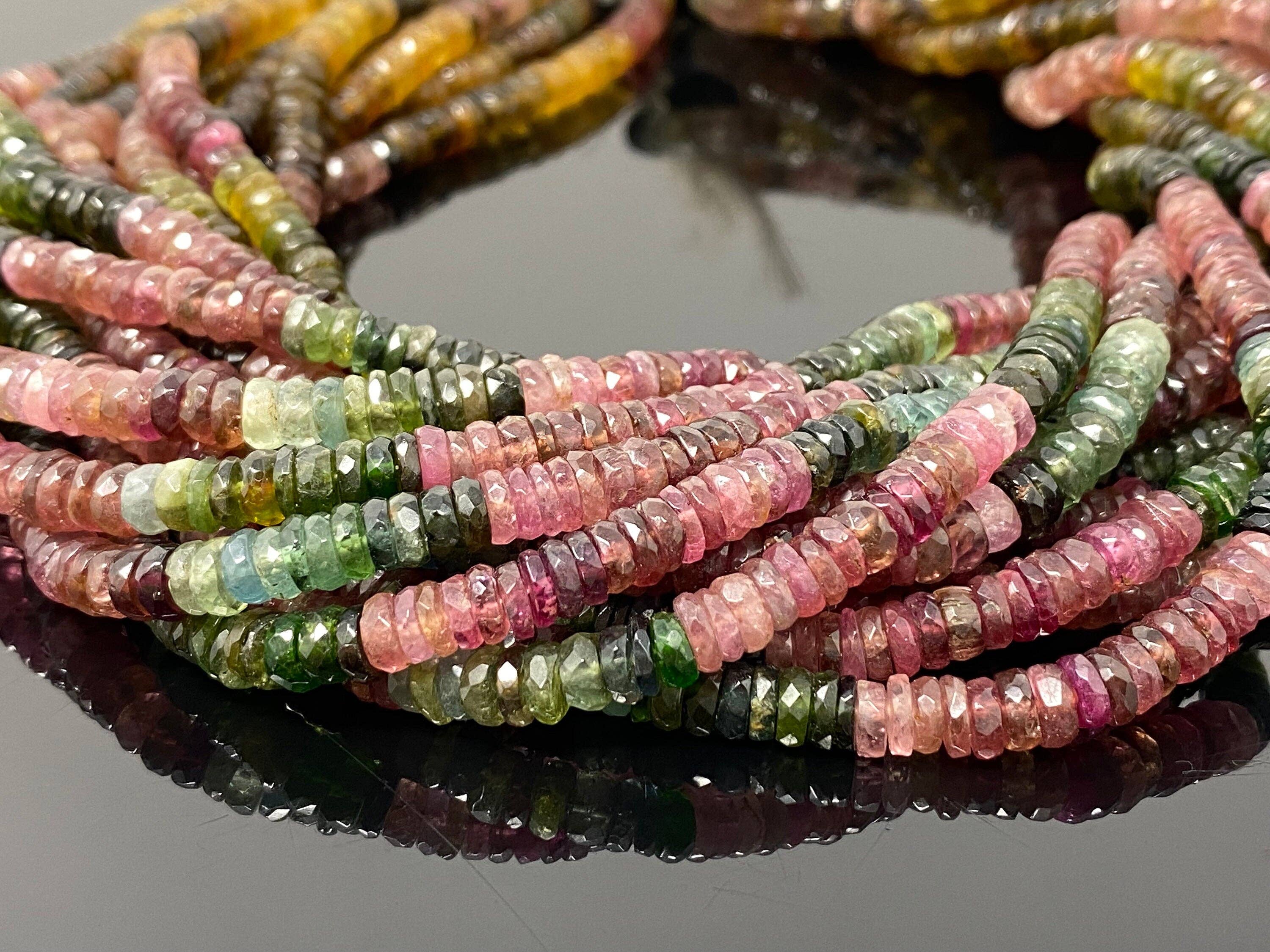 Akstar Gems - Wholesale Beads - 14.5" Natural Tourmaline Gemstone Beads, Watermelon Color Tourmaline Beads, Jewelry Supplies, Wholesale Beads, Faceted Heishi Beads7