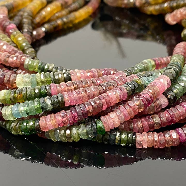 Akstar Gems - Wholesale Beads - 14.5" Natural Tourmaline Gemstone Beads, Watermelon Color Tourmaline Beads, Jewelry Supplies, Wholesale Beads, Faceted Heishi Beads7