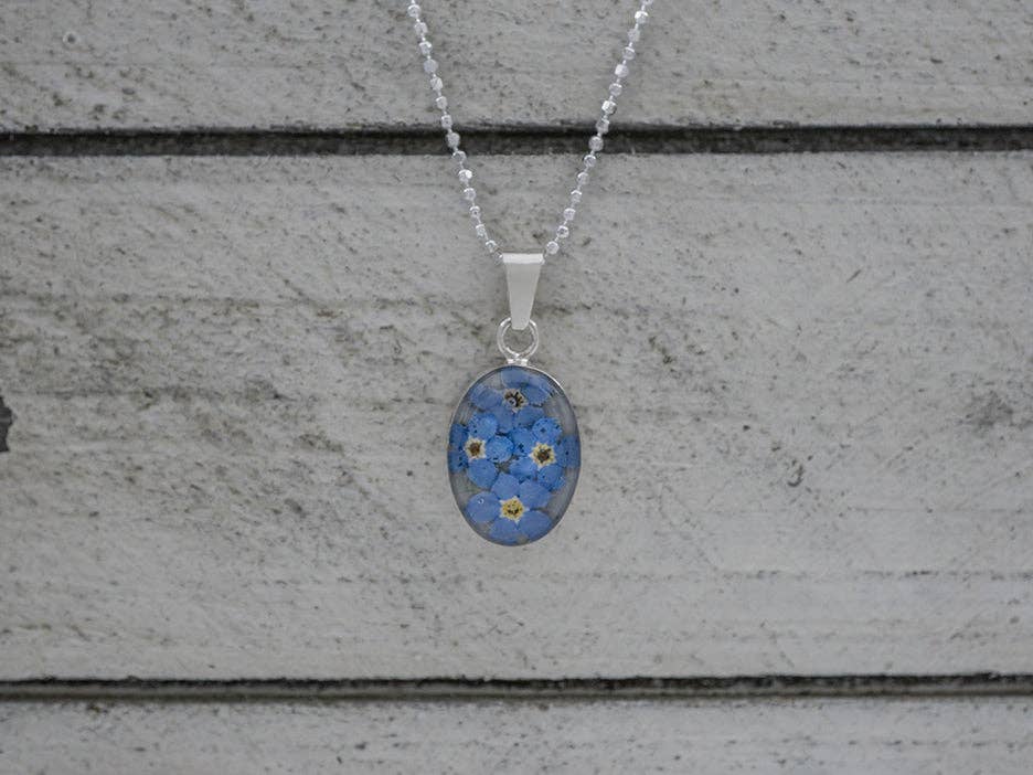 Blue Primavera Forget Me Not Necklace, Small Oval for wholesale on Faire2