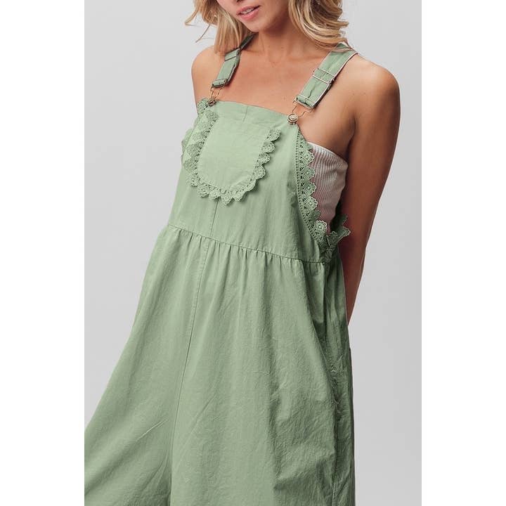 IVE - Wholesale Overalls - Women's - LACE EDGE DETAIL WIDE LEG OVERALL