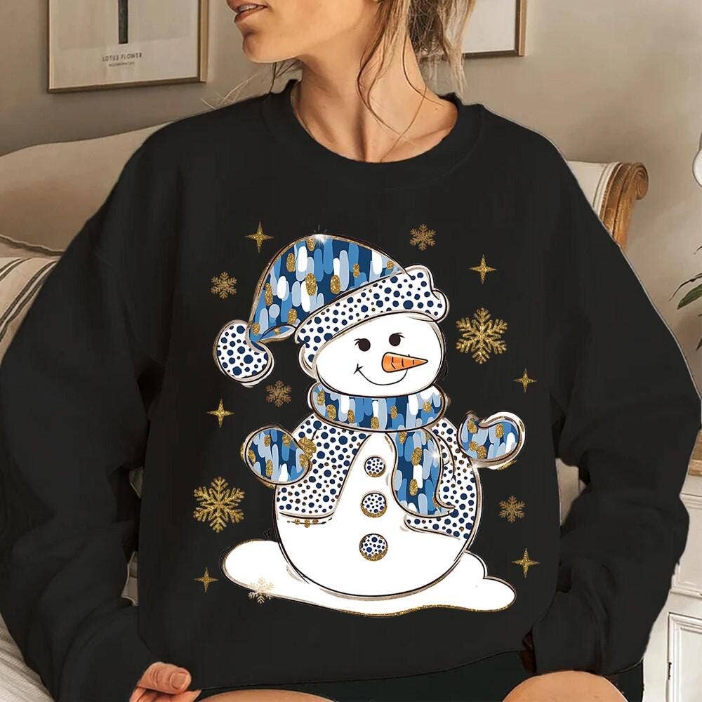 NVC Ecommerce LLC – Großhandel Sweatshirt mit Grafikdruck – Damen – Bunter Glitzer-Weihnachtsschneemann-Pullover, Schneemann-Shirt2