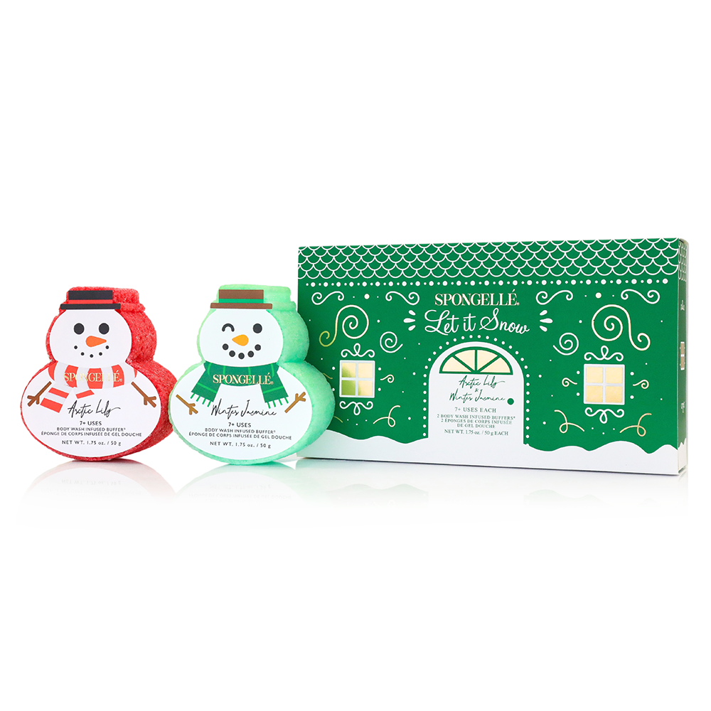 Spongellé | Valentines Day Gifts | Easter Gifts – wholesale Bath pouf/sponge – Let It Snow Holiday Snowman Gift Set Christmas Stocking Gift1