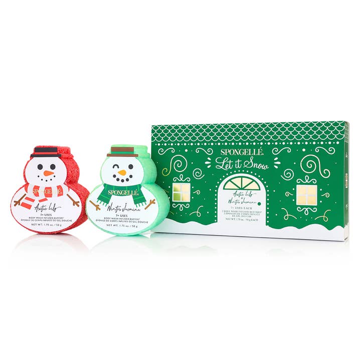 Spongellé | Valentines Day Gifts | Easter Gifts – wholesale Bath pouf/sponge – Let It Snow Holiday Snowman Gift Set Christmas Stocking Gift1