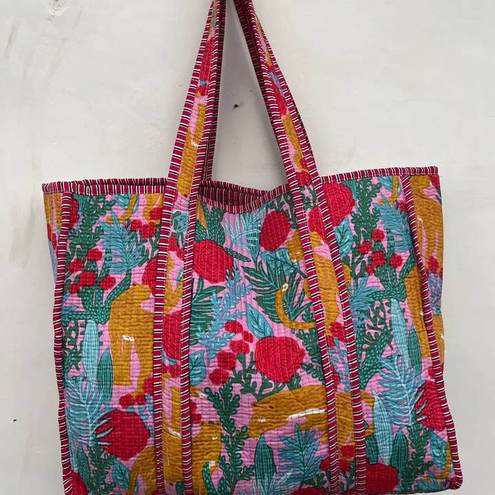 bhavnas boutique - Wholesale Shoulder Bag - Women's - Beach Bag Quilted Cotton Shopping Bag Floral Printed Indian