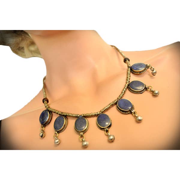1892 - Necklace Lapis - Oval with Bells for wholesale by Western Fashion