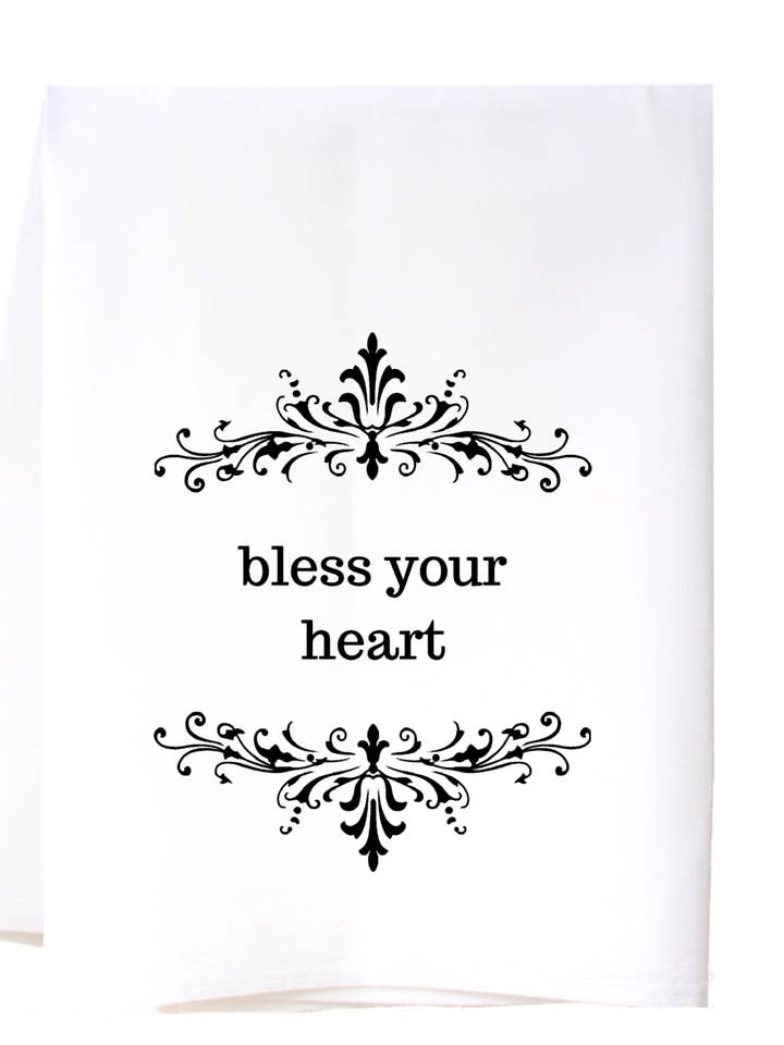 Bless Your Heart Kitchen Towel for wholesale by Cora & Pate
