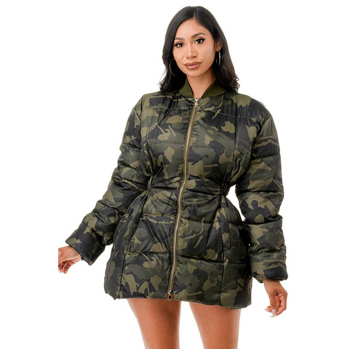 Doudoune Plus à manches longues, taille élastique, fermeture éclair sur le devant pour la vente par DORCAS