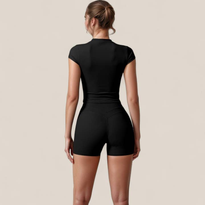 Active by Anna-Kaci - Wholesale Athletic Top - Women's - Fitted Crop Active Tee Short Sleeve Round Neck Stretch5