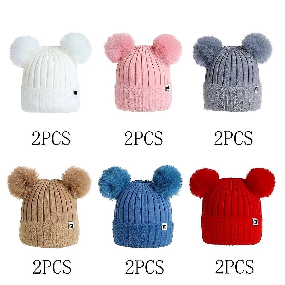 Diacly - Vente Bonnet – femme - Bonnet d'hiver en tricot uni à double pompon pour enfants, paquet de 121