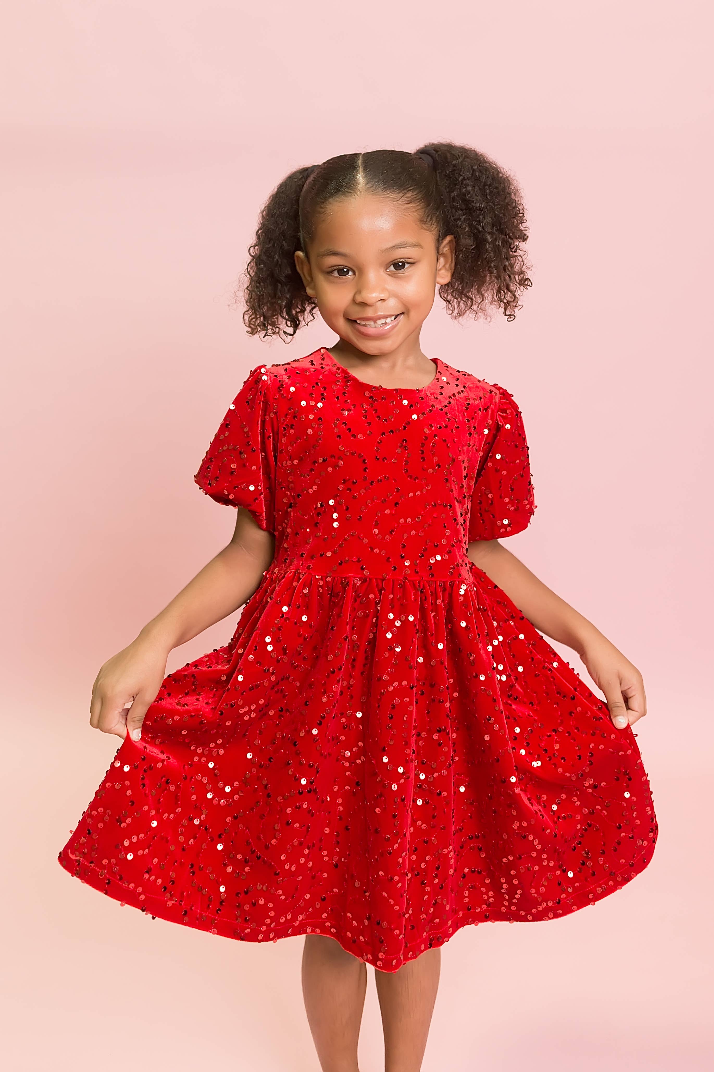 Belle Cher - Wholesale Dress - Kids - Red Sequin Velvet Dress1