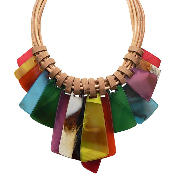 AMORINO SRL - Wholesale Bib Necklace - BIB NECKLACE WITH RESIN BEADS - FT24184B6136