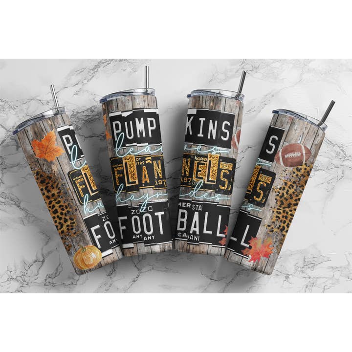 Fall License Pumpkins Flannels Football 20oz Skinny Tumbler for wholesale by Dogwood Graphics & Design