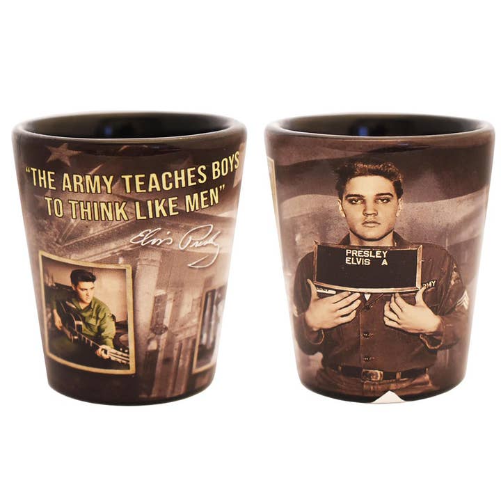 Elvis Shot Glass - Army Photos with Quote for wholesale by MID-SOUTH PRODUCTS