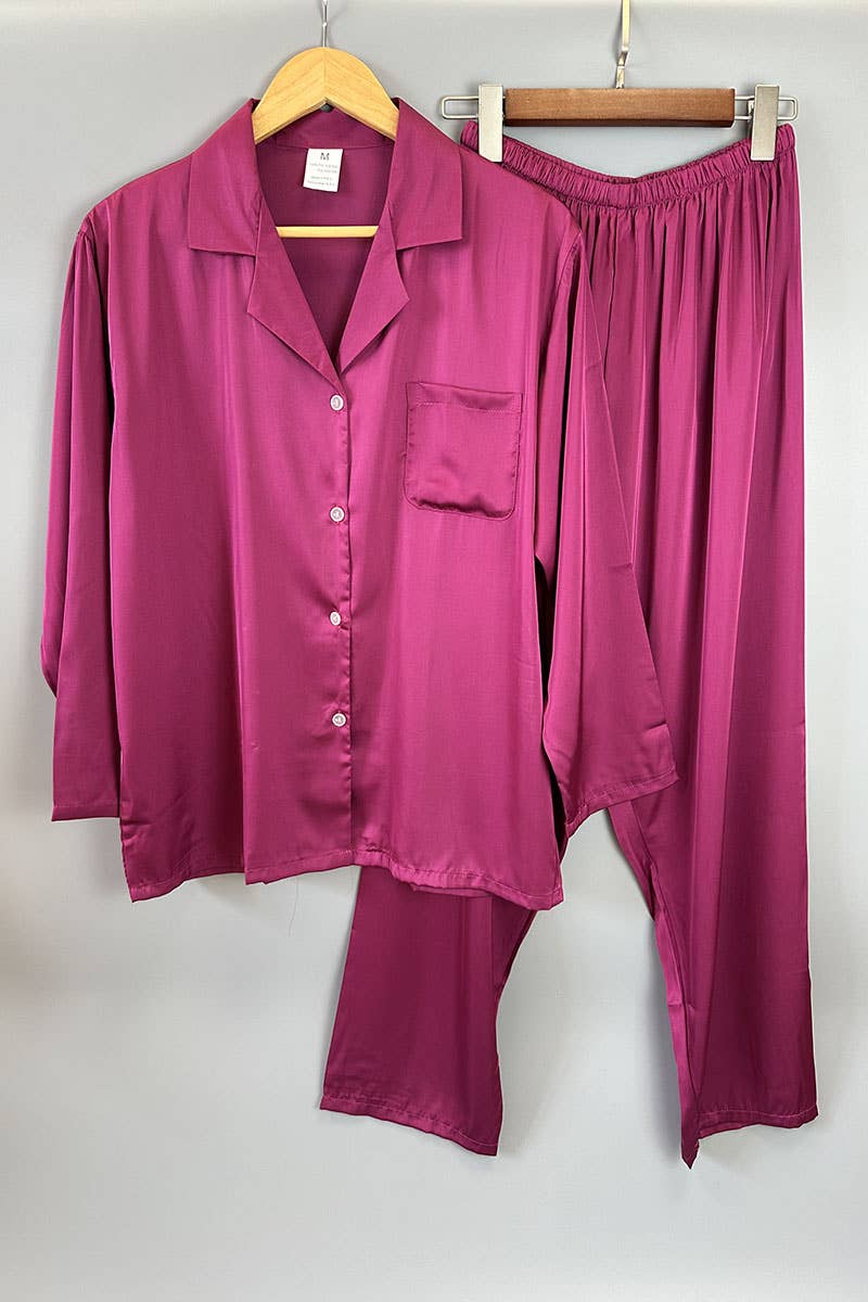 Belle Com'Elle - Vendita all'ingrosso Completo pigiama - Donna - Pigiama da donna con camicia a maniche lunghe e pantaloni in seta sintetica9