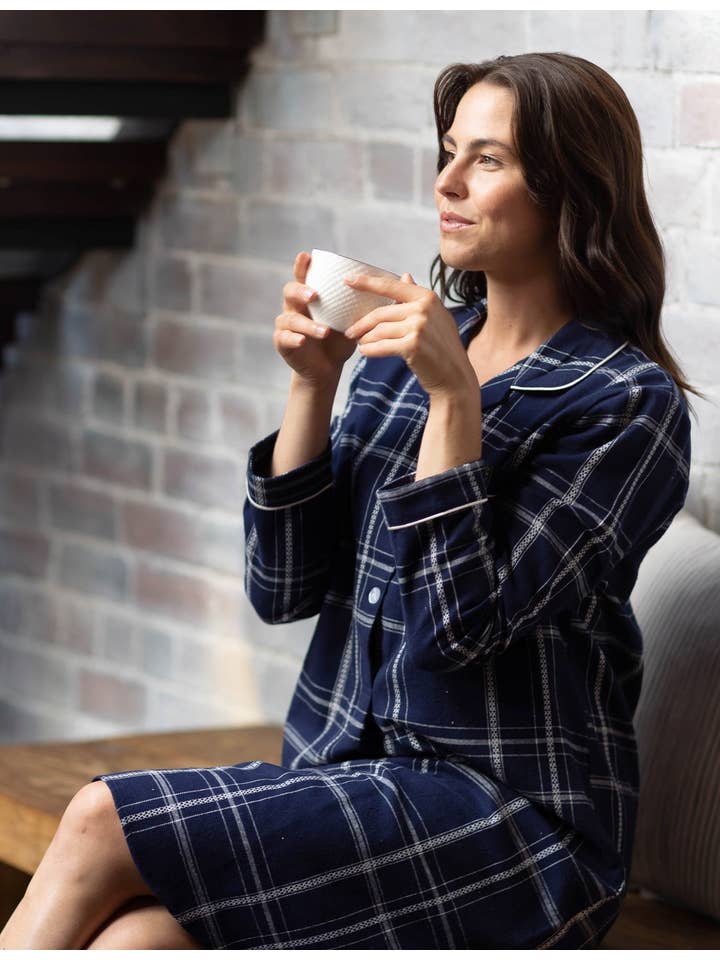 Magnolia Lounge - Wholesale Nightshirt - Women's - Evening Check Flannelette Cotton Midi Nightshirt5
