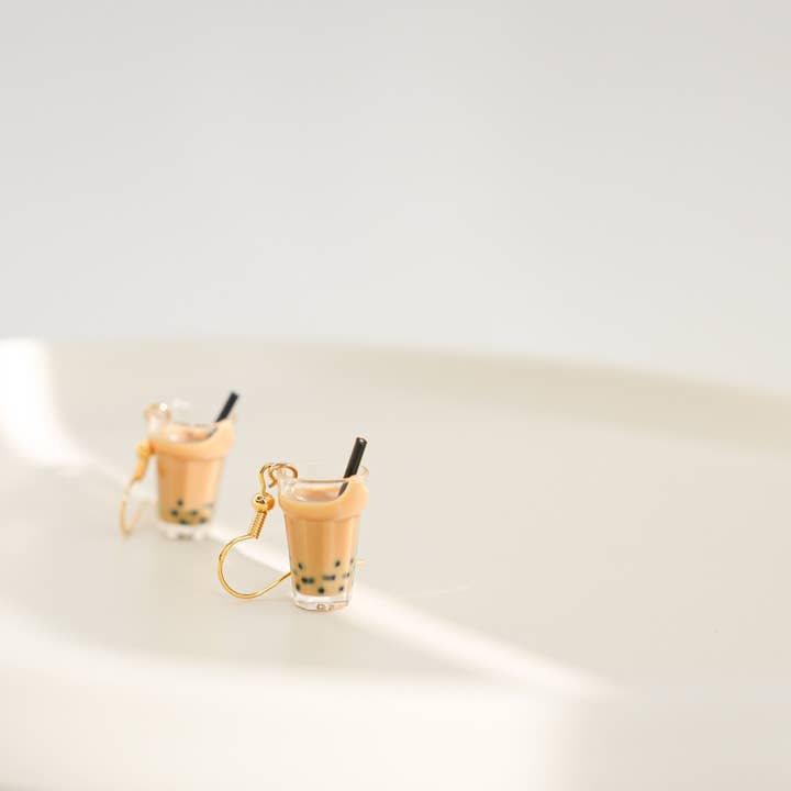 Mini Story Co - Wholesale Dangle Earrings - Bubble Tea Dangle Earrings | Miniature Boba Milk Tea Jewelry | 18k Gold Dangle Earrings | Miniature Food Earrings | Drink Earrings