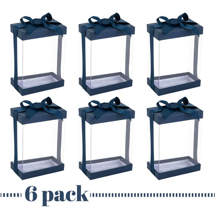 Hammont - Wholesale Gift Box - Clear Plastic Gift Boxes 6 Pack Bakery Boxes Navy Blue