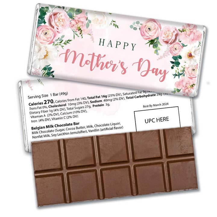 Mother's Day Wrapped Milk Chocolate Belgian Bar - Pink Flowers for wholesale by Just Candy