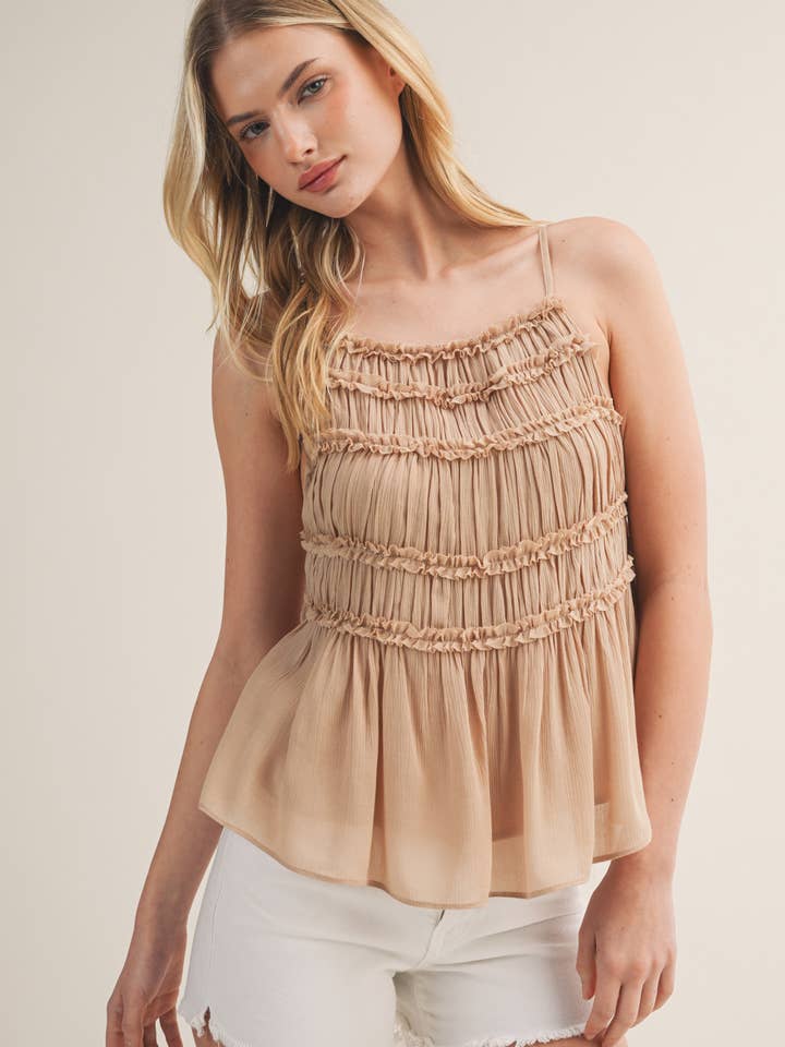 FLOWY CAMI TOP WITH RUFFLE DETAILS for wholesale by Mustard Seed