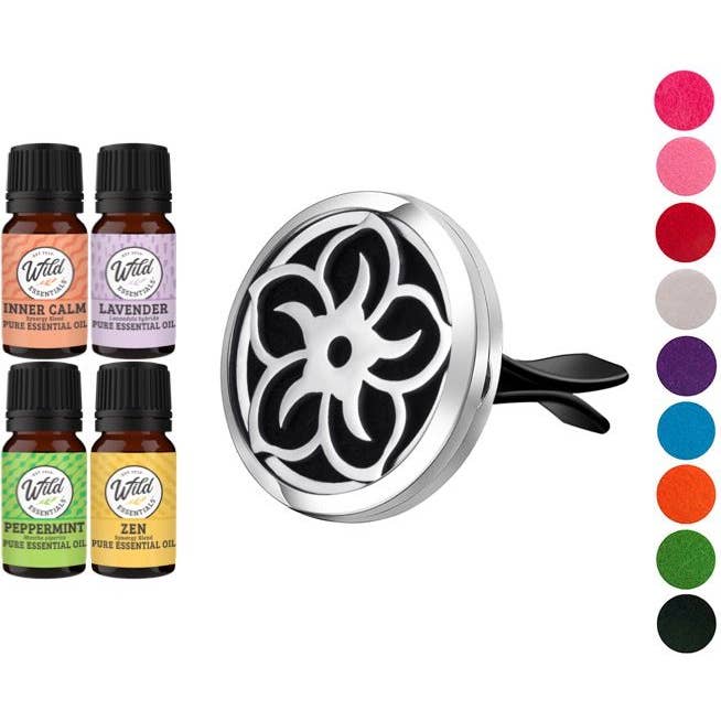 Juego de difusor de ventilación de coche Lotus Flower con 4 aceites esenciales para venta al por mayor de Wild Essentials
