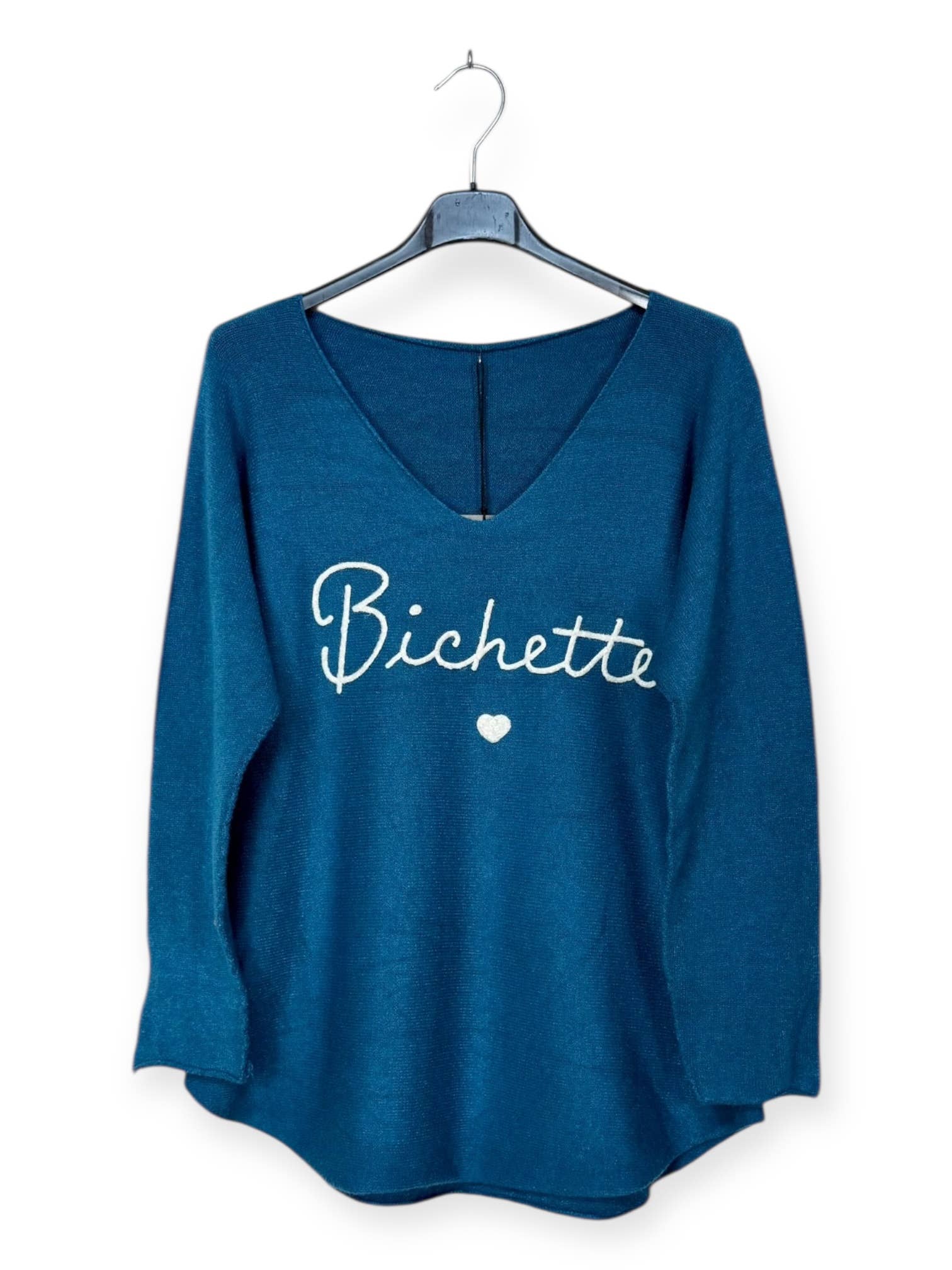 Lucky Nana - Wholesale Knit Sweater - Women's - AH 3167 - V-Neck Sweater with Bichette Flocking6