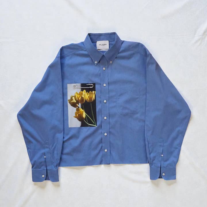 Camisa 'Tulipas Amarelas' Impressa Reformulada por atacado de SOI STUDIO