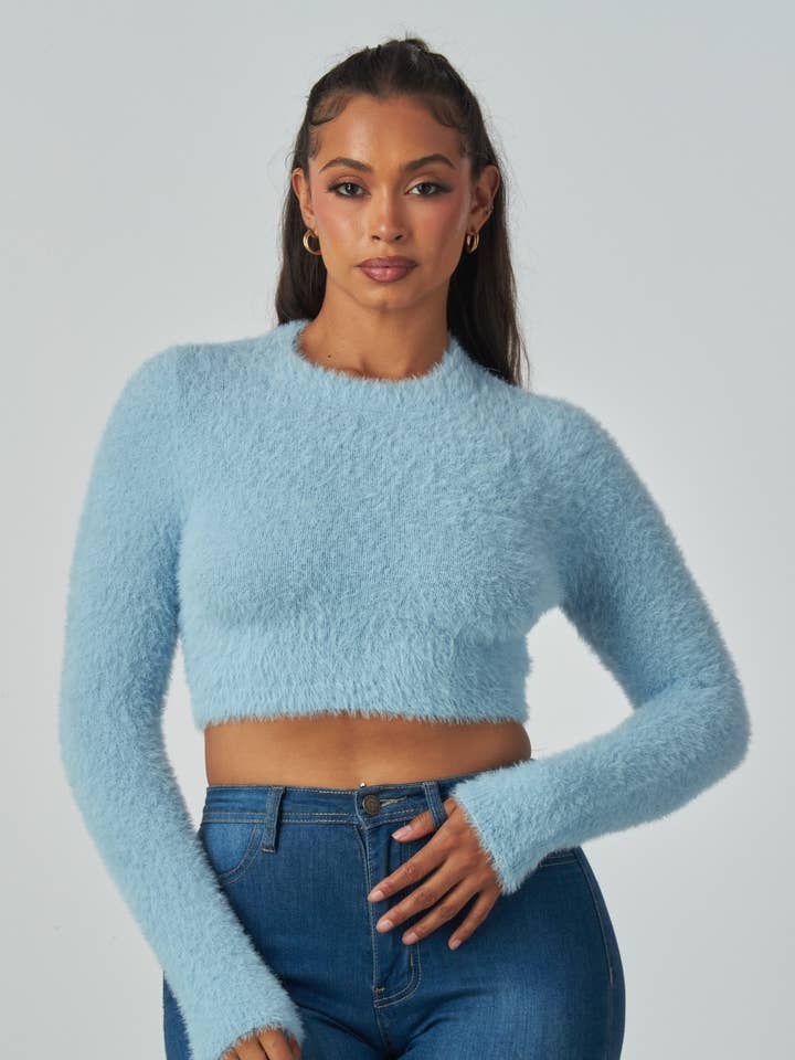 Hot & Delicious - Wholesale Knit Top - Women's - Olanes Fuzzy Crop Top (HAT2565A)0