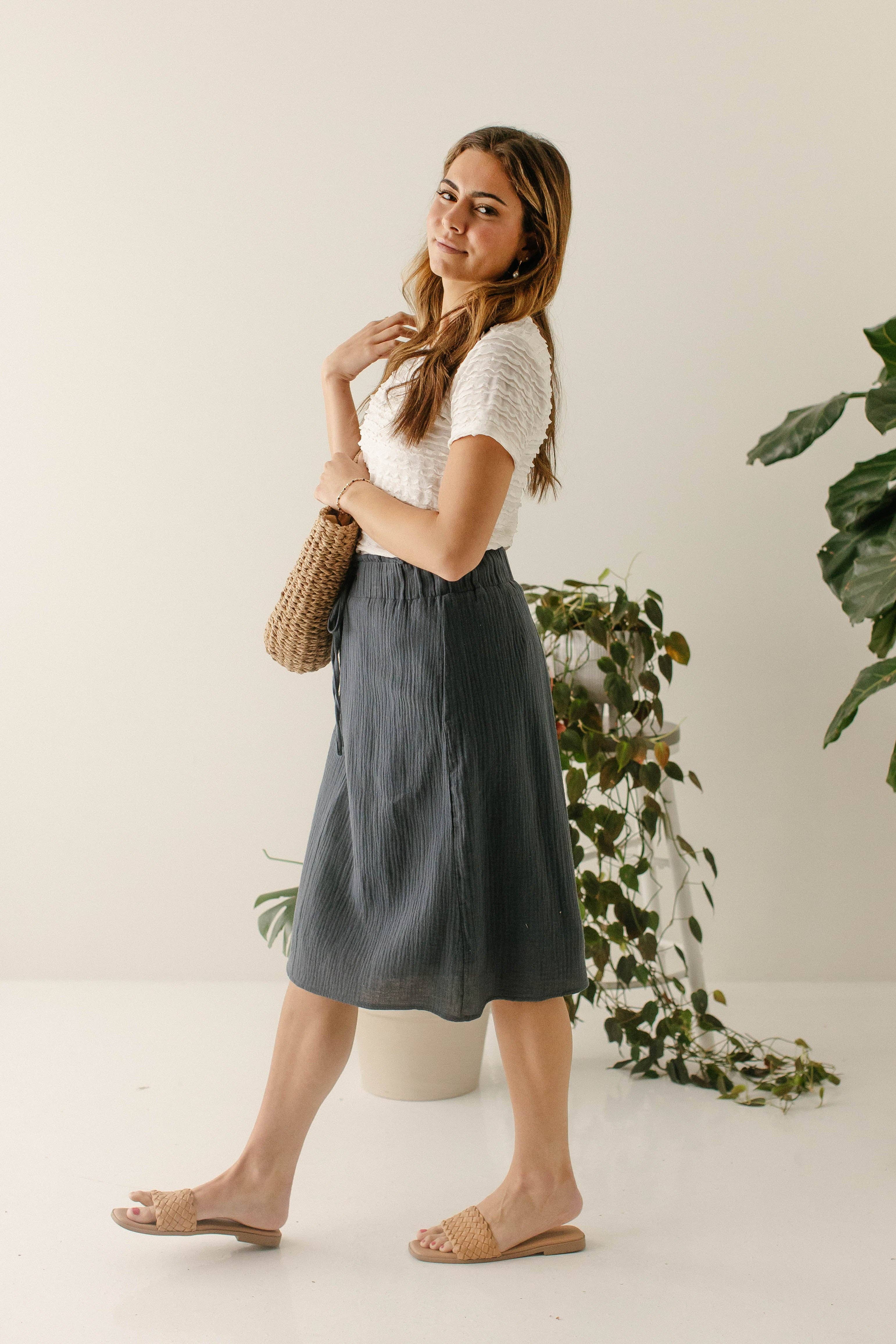 The Main Street Exchange - Wholesale Skirt - Women's - 'Courtney' Paper Bag Waist Cotton Gauze Skirt FINAL SALE8