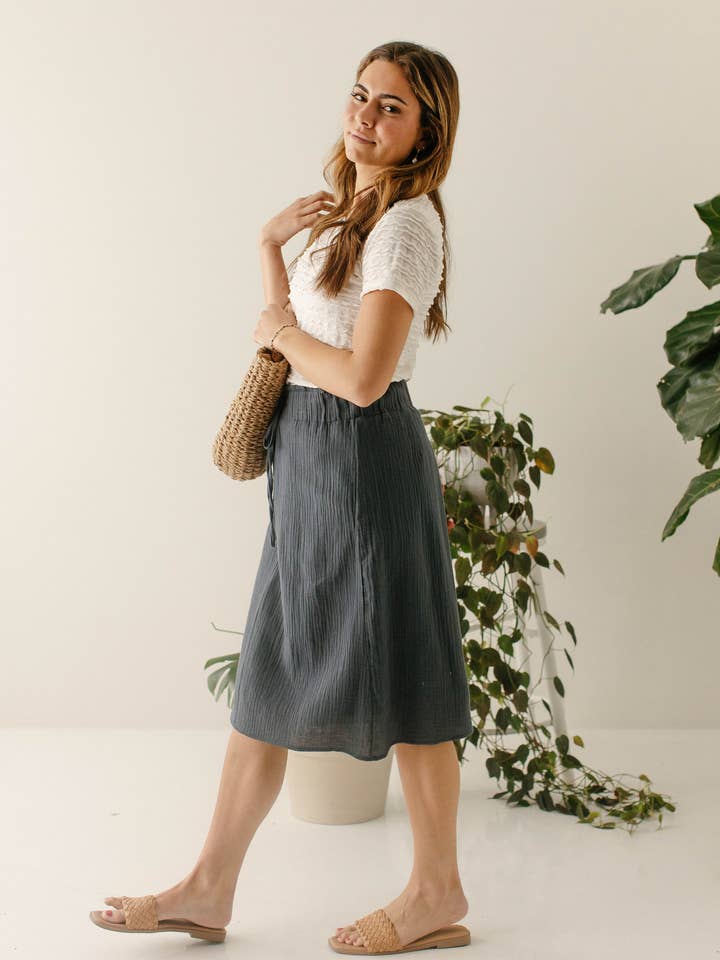 The Main Street Exchange - Wholesale Skirt - Women's - 'Courtney' Paper Bag Waist Cotton Gauze Skirt FINAL SALE8