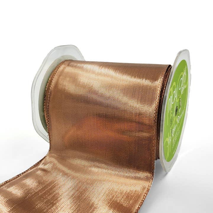 May Arts Ribbon - Wholesale Ribbon - Gift Wrapping - 3¾" Copper Woven Metallic Shimmer Wired Ribbon0