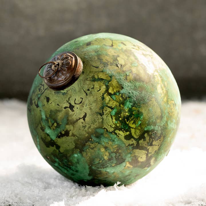 Park Hill Collection - Wholesale Ornament - Green Marble Finish Glass Ball Ornament Large