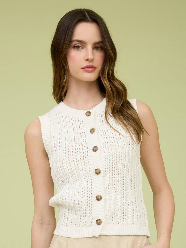 The Workshop Studio - Vente Cardigan – femme - CARDIGAN EN MAILLE SANS MANCHES À COL ROND AVEC BOUTONS0