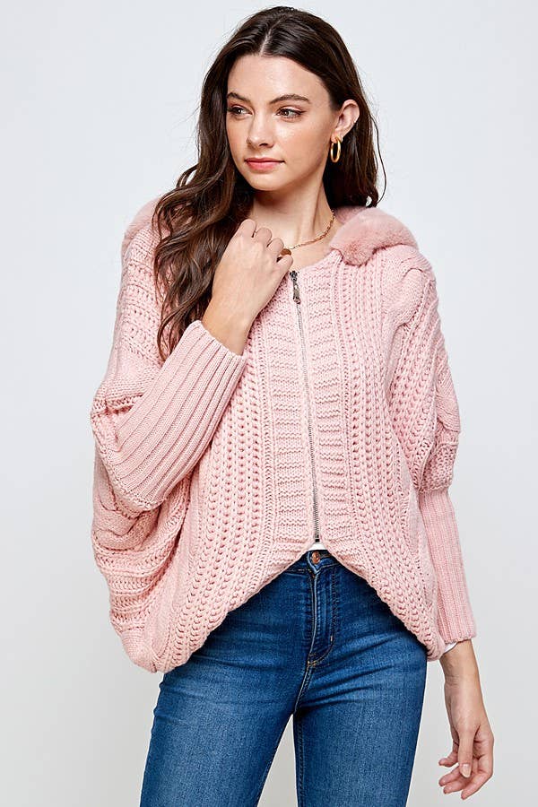 Sweet Generis – wholesale Hoodie - Dam – CHUNKY KABEL STICKA ZIP UPP DOLMAN PÄLS HOODIE6