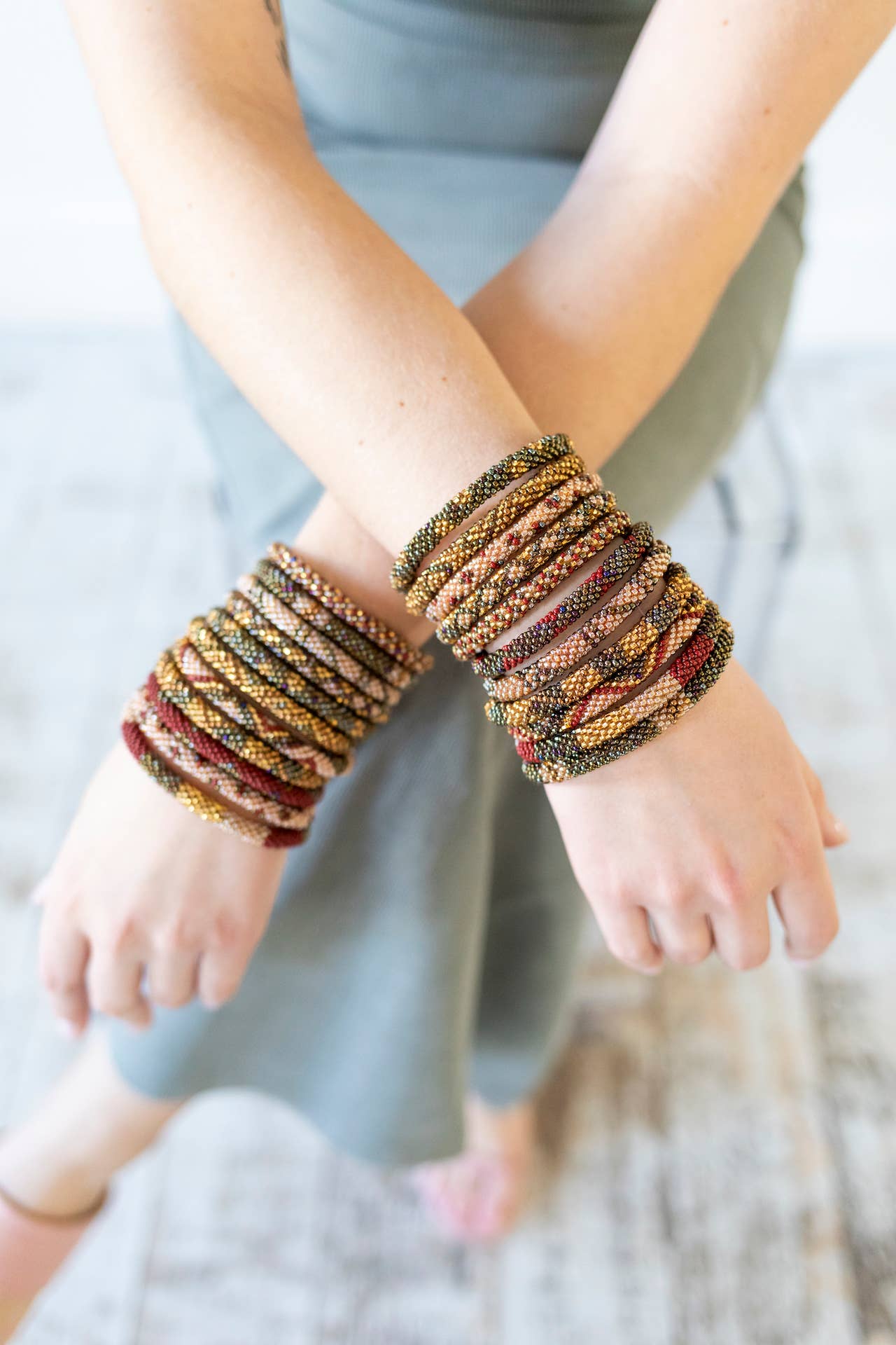 Aid Through Trade - Wholesale Beaded Bracelet - Roll-On® Bracelets - Chestnut Set of 123