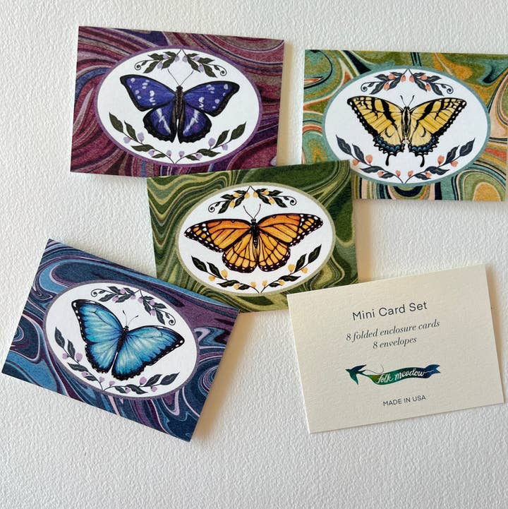 Folk Meadow - Wholesale Stationery/Notecard Set - Pack of 8 Mini Cards and Envelopes : Pack of Pollinators 0