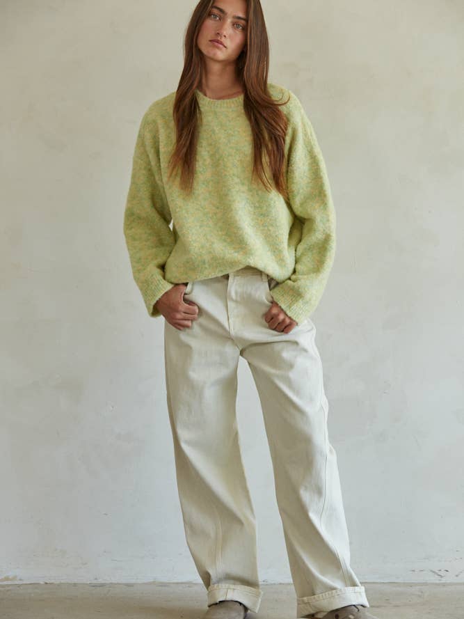 Dusty Lime W1592 | Knit Sweater Ribbed Detailed Pullover Top for wholesale on Faire