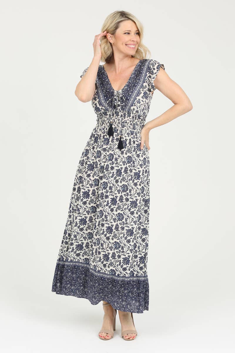 Nostalgia - Wholesale Dress - Women's - N4E93-W918 V NECK MAXI DRESS1