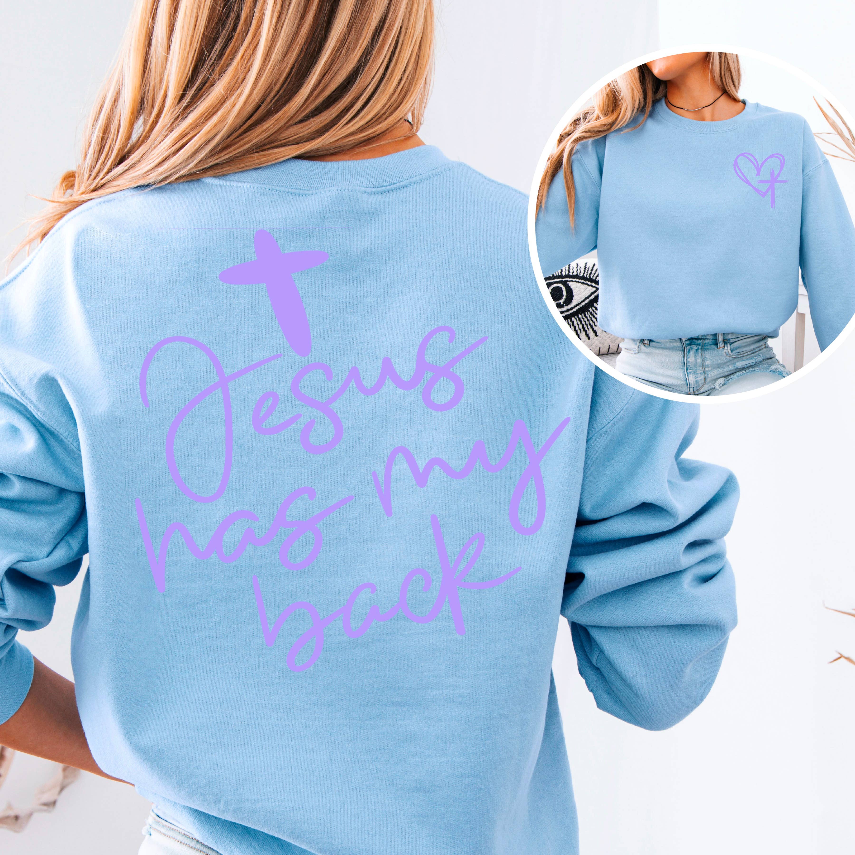 Shoppe SHC - Wholesale Graphic Sweatshirt - Women's - Jesus Has My Back  Screen Print Sweatshirt  6