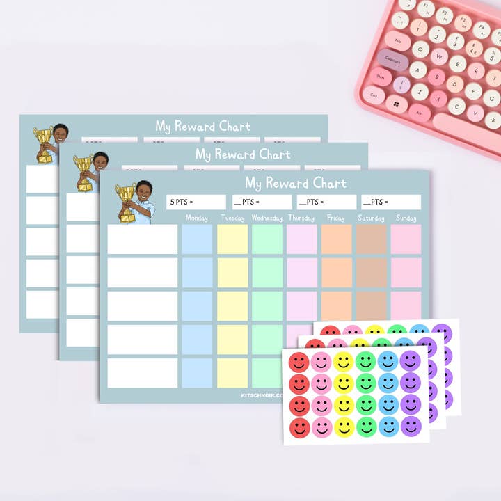 Belohnungstabellen für Kinder (6er-Pack für Jungen) für den Großhandel von KitsCH Noir