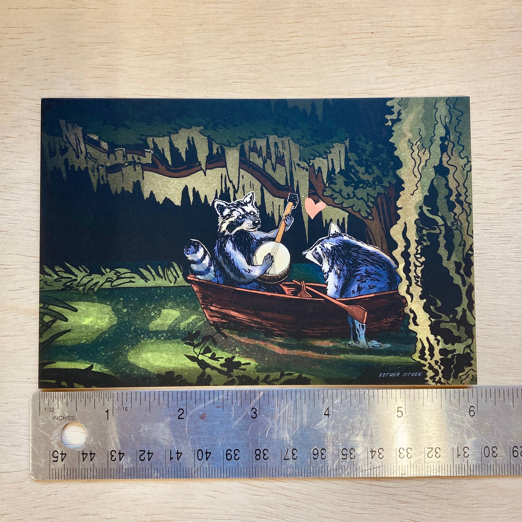 Esther Sketch - Wholesale Postcard - Raccoons On the Bayou Postcard3