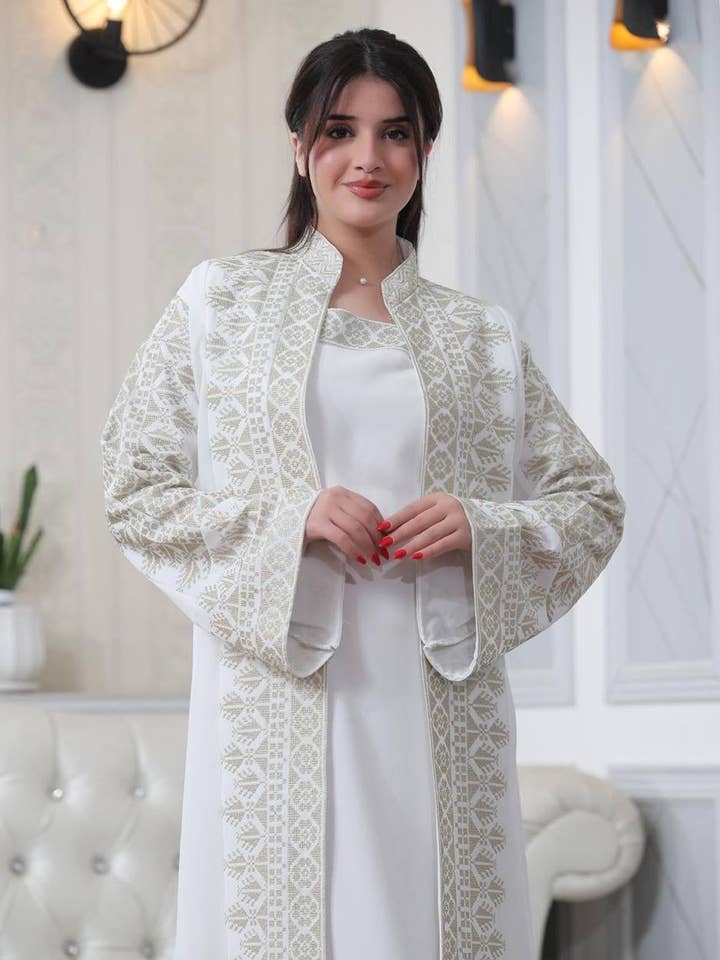Luxe Sanabel Kaftan Set - Goud & Zilver Riet Zijde Elegantie voor wholesale door Palestinian Elegance